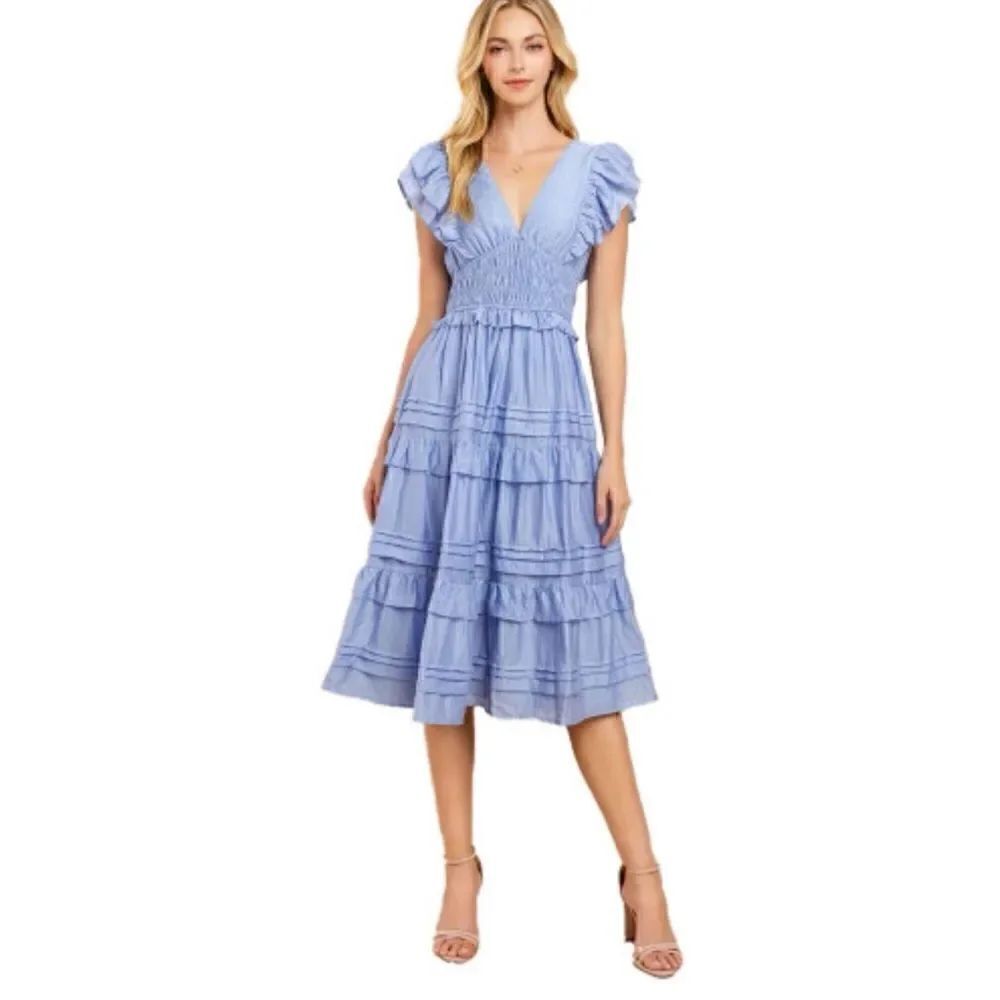 TCEC V-Neck Tiered Dress in Babyblue Size S / NWOT